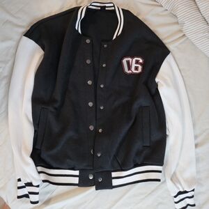 Black and White Varsity Jacket with Patch